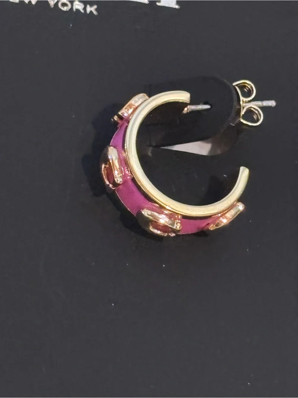 Coach Pink Enamel Signature C Gold Tone Huggie Hoop Earrings NWT Display - Picture 4 of 10